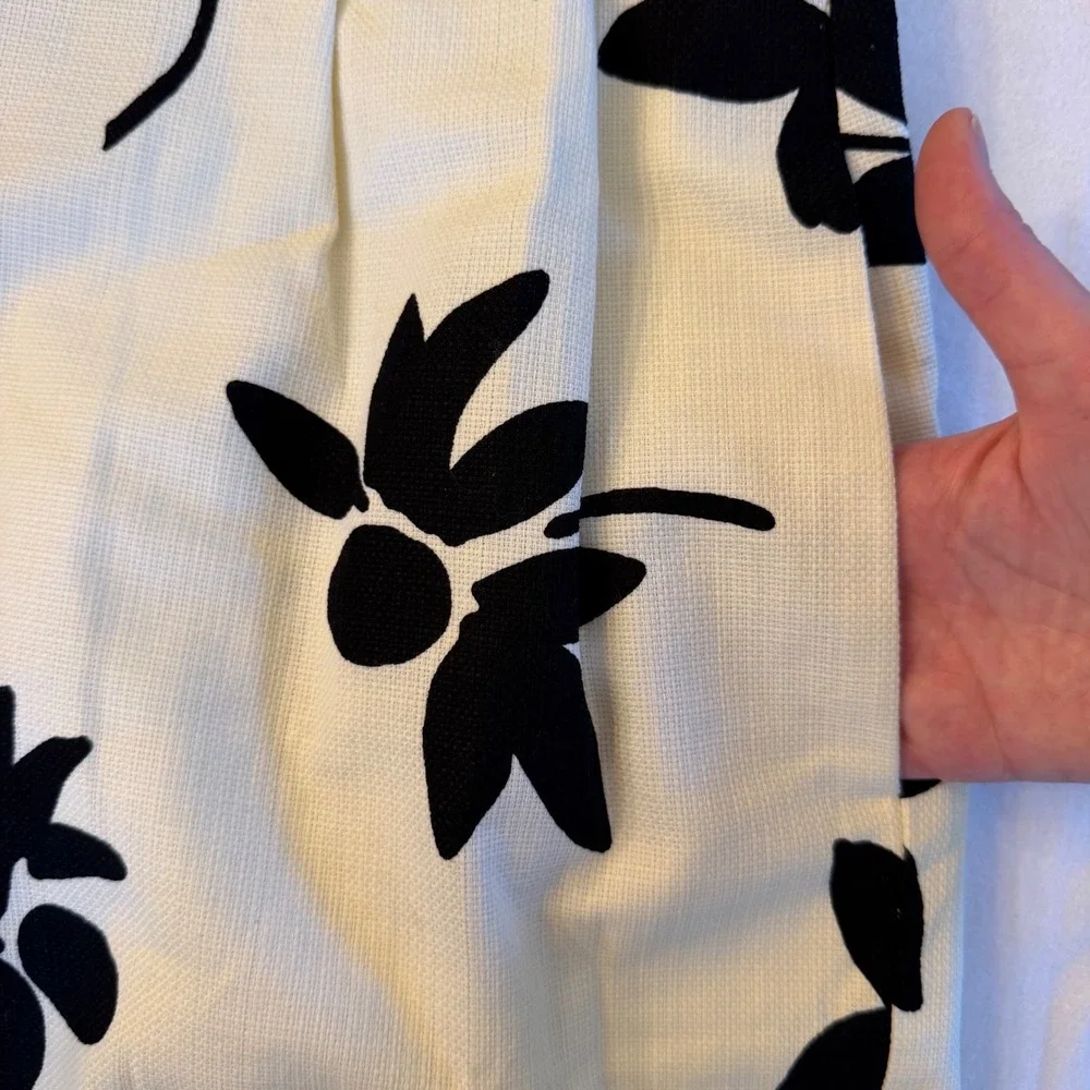 J.Crew Sheath Dress Women 14 Ivory Black Floral Cotton Pique Vacation Resortwear